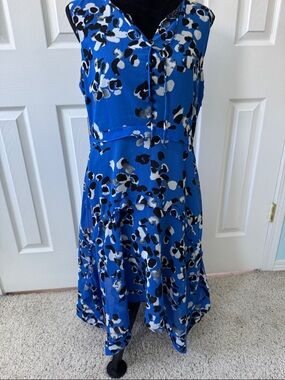 CAbi Royal Blue Asymmetrical Floral-Print Dress